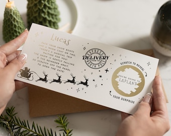 Lapland Trip Reveal Scratch Off Voucher, Christmas Gift Voucher, Personalised Holiday Reveal Card, Pack Your Bags Surprise