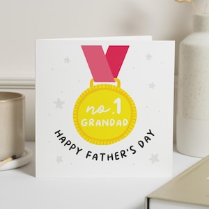 Fathers Day Card for Grandad, No 1 Grandad Fathers Day Card, Happy Fathers Day Card, Card for Him, Medal Card, Grandad Card