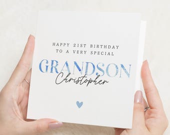 21. Geburtstagskarte für Enkel, personalisierte Enkel-Geburtstagskarte, 21. Karte für Ihn, benutzerdefinierte einundzwanzigste Geburtstagskarte