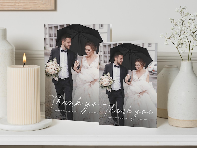 Custom Wedding Thank You Cards With Photo, Editable Thank You Cards ...