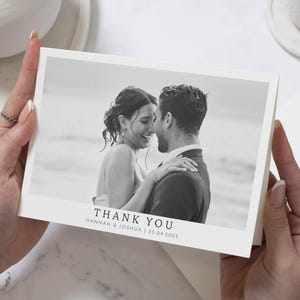 Schlichte Hochzeit Dankeskarten mit Foto, Schwarz Weiss Foto Dankeskarten, Moderne Dankeskarten Hochzeit, Foto Dankeskarten Hochzeit