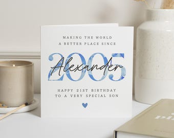21st Birthday Card for Son, Personalised Birthday Card, Special Son Birthday Card, Custom Name Card, 21st Birthday Card for Him