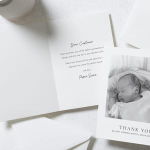 Cartes de remerciement photo noir et blanc pour bébé, nouvelles cartes de remerciement photo de bébé, carte de remerciement personnalisée bébé, faire-part de bébé image 3