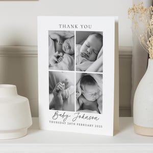 Cartes de remerciement photo noir et blanc pour bébé, nouvelles cartes de remerciement photo de bébé, carte de remerciement personnalisée bébé, cartes de remerciement baby shower