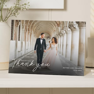 Cartes postales de remerciement personnalisées pour mariage avec photo, Cartes de remerciement pliées, Cartes de remerciement modernes pour mariage, Cartes de remerciement simples pour mariage