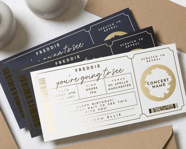 Scratch To Reveal Ticket, Concert Ticket Scratch Card, Concert Gift Ticket, Foil Ticket, Scratch Off Card, Scratch Surprise Card, Voucher image 2