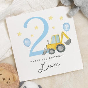 Carte de 2e anniversaire personnalisée pour fils, carte de 2e anniversaire de garçon, deuxième cadeau d'anniversaire de Digger pour petit garçon, cadeau de 2e anniversaire, neveu