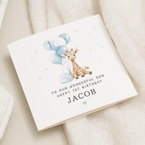 Carte 1er anniversaire girafe pour garçon, carte 1er anniversaire de fils, cadeau spécial premier anniversaire pour petit-fils, carte de premier anniversaire, 1er anniversaire de neveu