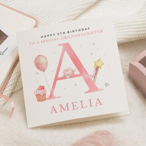 Carte 5e anniversaire fille, carte 5e anniversaire petite-fille, carte 5 ans pour petite-fille, carte 5e anniversaire fille, cadeau 5e anniversaire fille