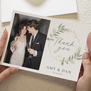 Greenery Hochzeit Danksagungskarten mit Foto, gefaltete Danksagungskarten, moderne Dankeskarten Hochzeit, einfache Dankeskarten für Hochzeit