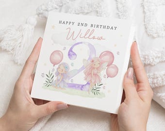 2nd Birthday Card for Girl, Personalised Fairy Birthday Card, Birthday Card for Daughter, Granddaughter, Niece, Cute Birthday Card