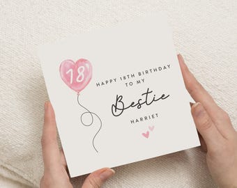 18th Birthday Card for Her, Personalised 18th Birthday Card, Birthday Card for Best Friend, Bestie Birthday Card, Pink Balloon Card