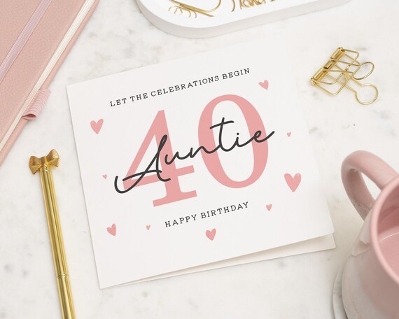 Biglietto Di Auguri Per 40° Compleanno Donna – Tema Nero E Rosa Con Busta Dorata, Regalo Divertente Per Moglie O Amica