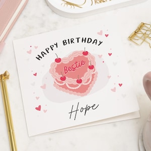 Carte d'anniversaire Bestie de joyeux anniversaire, carte personnalisée de gâteau d'anniversaire de meilleur ami, carte d'anniversaire de Bestie, cadeau d'anniversaire pour le meilleur ami, BFF