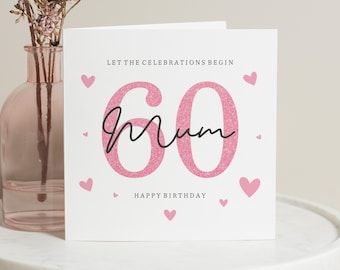 Carte du 60e anniversaire pour maman, carte du 60e anniversaire de maman, carte d'anniversaire pour elle, carte d'anniversaire coeur rose, carte d'anniversaire étape importante pour maman