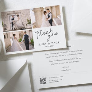 Cartes de remerciement personnalisées pour mariage avec photo, Cartes de remerciement pliées, Cartes de remerciement modernes pour mariage, Cartes de remerciement simples pour mariage image 3