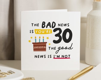 Funny 30th Birthday Card Friend, Husband 30th Birthday Card, 30th Birthday Gift For Boyfriend, Thirtieth Birthday Card For Him, Her, Bestie