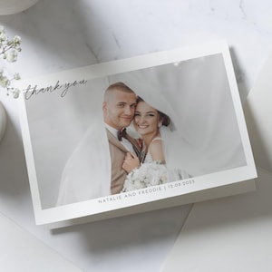 Individuelle Danksagungskarten mit Foto, gefaltete Danksagungskarten, moderne Dankeskarten Hochzeit, einfache Dankeskarten für die Hochzeit