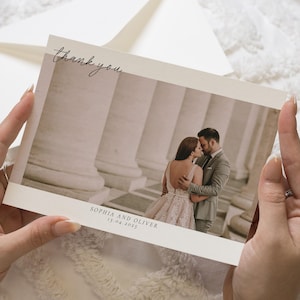 Semplici biglietti di ringraziamento personalizzati per matrimonio, biglietti di ringraziamento per matrimonio con foto, biglietti di ringraziamento piegati, biglietti di ringraziamento per cartoline orizzontali