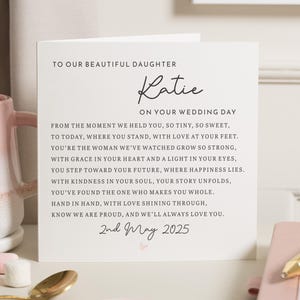 Cartão de dia do casamento da filha, no dia do seu casamento, cartão de filha, poema de casamento para filha, presente de casamento, de mamãe e papai, poema de filha
