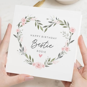 Carte d'anniversaire Bestie, carte de joyeux anniversaire pour meilleure amie, carte d'anniversaire florale, carte d'anniversaire pour elle, carte de fleurs pour amie, cadeau Bestie