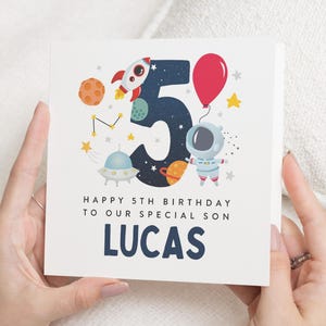 Carte 5e anniversaire pour fils, carte 5e anniversaire fils, carte d'anniversaire espace pour garçon, cadeau 5e anniversaire, carte d'anniversaire 5 ans fils, neveu, petit-fils
