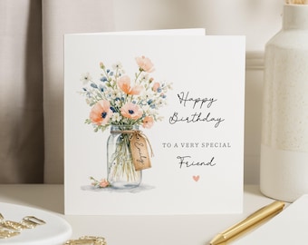 Tarjeta de cumpleaños para una amiga, tarjeta de cumpleaños para una amiga especial, tarjeta de cumpleaños para ella, tarjeta de cumpleaños floral, tarjeta de cumpleaños linda, tarjeta personalizada