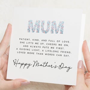 Tarjeta con poema para el día de la madre, tarjeta para el día de la madre "Te amo, mamá", tarjetas para el día de la madre para mamá, feliz día de la madre, regalo para el día de la madre para mamá, poema