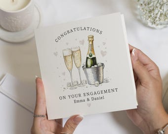 Verlobungskarte, Glückwünsche, Verlobungskarte, personalisierte Verlobungskarte, Champagner-Verlobungskarte, Karte für Paar
