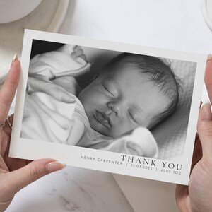 Cartes de remerciement avec photo en noir et blanc pour bébé, cartes de remerciement photo de bébé en noir et blanc, carte de remerciement personnalisée pour bébé, faire-part de bébé