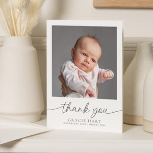 Obrigado por recém-nascido, cartões de agradecimento por bebê personalizados, cartões de agradecimento por batismo de bebê, agradecimento por menino com fotos, nova menina