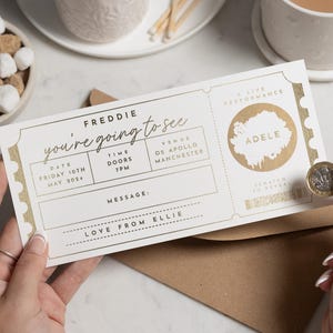 Billet cadeau de concert, Billet à gratter pour révéler, Carte à gratter pour billet de concert, Billet métallisé, Carte à gratter, Carte surprise à gratter, Bon
