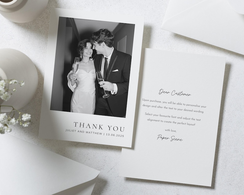 Cartes de remerciement de mariage pliées avec photo, Cartes de remerciement personnalisées pour mariage, Cartes de remerciement avec photo, Cartes postales de remerciement pour mariage image 3