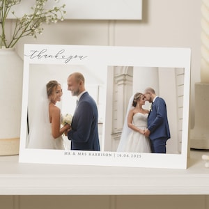 Individuelle Danksagungskarten mit Foto, gefaltete Danksagungskarten, moderne Dankeskarten Hochzeit, einfache Dankeskarten für die Hochzeit