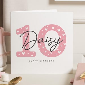 Personalisierte 10. Geburtstagskarte für Mädchen, Tochter 10. Geburtstagskarte, rosa zehnte Geburtstagskarte, 10. Geburtstagsgeschenk, Nichte, Enkelin
