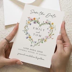 Personalised Save the Date Card, Wedding Save the Date Card, Floral Save the Date, Custom Save the Date, Heart Save the Date Card