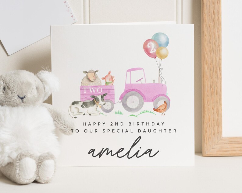 Carte personnalisée de 2e anniversaire pour fille, joli cadeau de deuxième anniversaire pour petite fille, cadeau de 2e anniversaire, carte de 2e anniversaire pour fille, nièce image 1