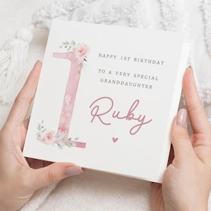 Carte de 1er anniversaire pour petite-fille, carte d'anniversaire personnalisée, carte d'anniversaire pour fille, carte de premier anniversaire, jolie carte florale