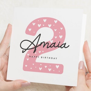 Carte personnalisée de 2e anniversaire pour fille, joli cadeau de deuxième anniversaire pour petite fille, cadeau de 2e anniversaire, carte de 2e anniversaire pour fille, nièce