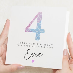 4th Birthday Card Girl, Mermaid Birthday Card, 4 Birthday Card Daughter, Fourth Birthday Gift For Little Girl, 4th Birthday Granddaughter