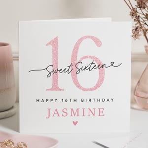 Gepersonaliseerde 16e verjaardagskaart meisje, dochter 16e verjaardagskaart, Sweet 16e verjaardagscadeau voor kleindochter, zestiende verjaardag, aandenken