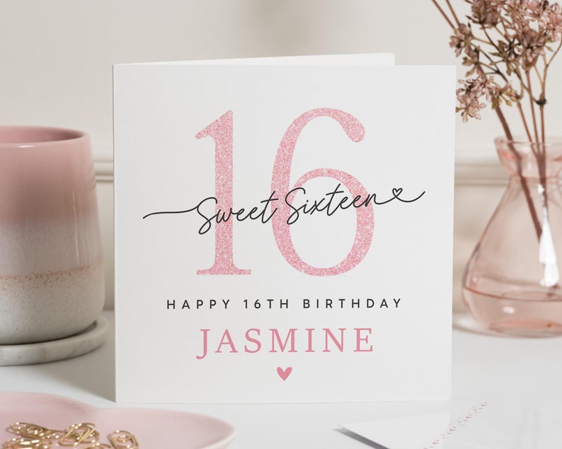 Carte personnalisée de 16e anniversaire pour fille, carte de 16e anniversaire pour fille, cadeau de 16e anniversaire pour petite-fille, seizième anniversaire, souvenir image 1