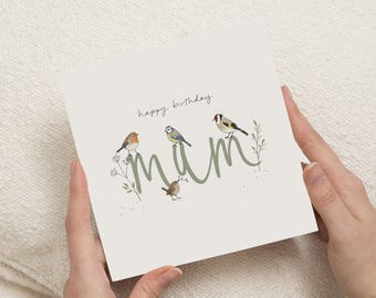 Birthday Card for Mum, Mum Birthday Card, Birthday Cards for Mum, Cute Bird Birthday Card, Floral Birthday Card for Mum