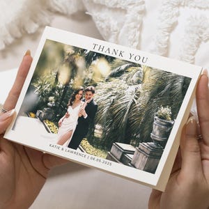 Biglietti di ringraziamento con foto di matrimonio, biglietti di ringraziamento con più foto per matrimonio, biglietti di ringraziamento piegati, biglietti di ringraziamento con cartolina orizzontale, personalizzati