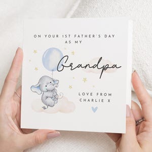 First Fathers Day Card for Grandpa, Fathers Day Card from Grandchild, Elephant Card, Personalised Fathers Day Card for Grandad