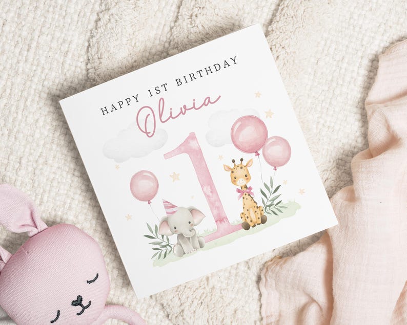 Carte 1er anniversaire fille, première carte d'anniversaire pour fille, carte 1er anniversaire personnalisée, carte 1er anniversaire fille, cadeau 1er anniversaire fille image 1