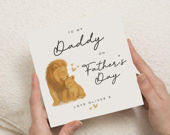 Fathers Day Card for Daddy, Fathers Day Card from Child, Lion Card for Dad, Personalised Fathers Day Card, Cute Animal Card for Him