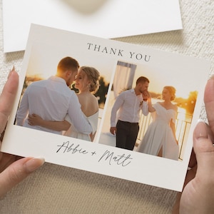 Individuelle Danksagungskarten mit Foto, gefaltete Danksagungskarten, moderne Dankeskarten Hochzeit, einfache Dankeskarten für die Hochzeit