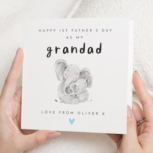 First Fathers Day Card for Grandad, 1st Fathers Day Card from Baby, Elephant Card, Fathers Day Card for Him, Personalised Grandad Card