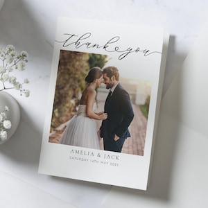 Gefaltete Hochzeit Dankeskarten mit Foto, Personalisierte Dankeskarten Hochzeit, Postkarte Dankeskarten, Dankeskarte für die Hochzeit